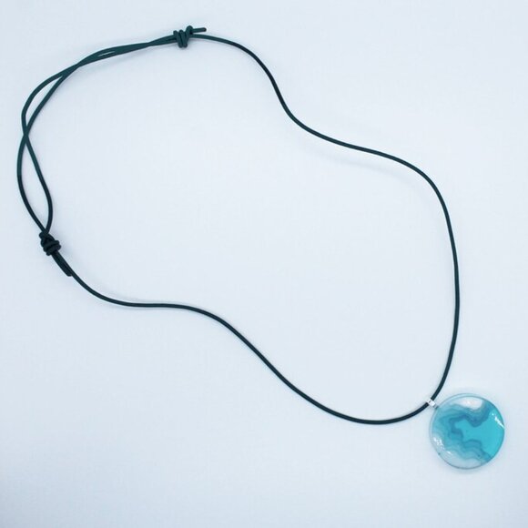 Handmade one of a kind Glacial Ocean pendant with  leather necklace - Picture 8 of 8